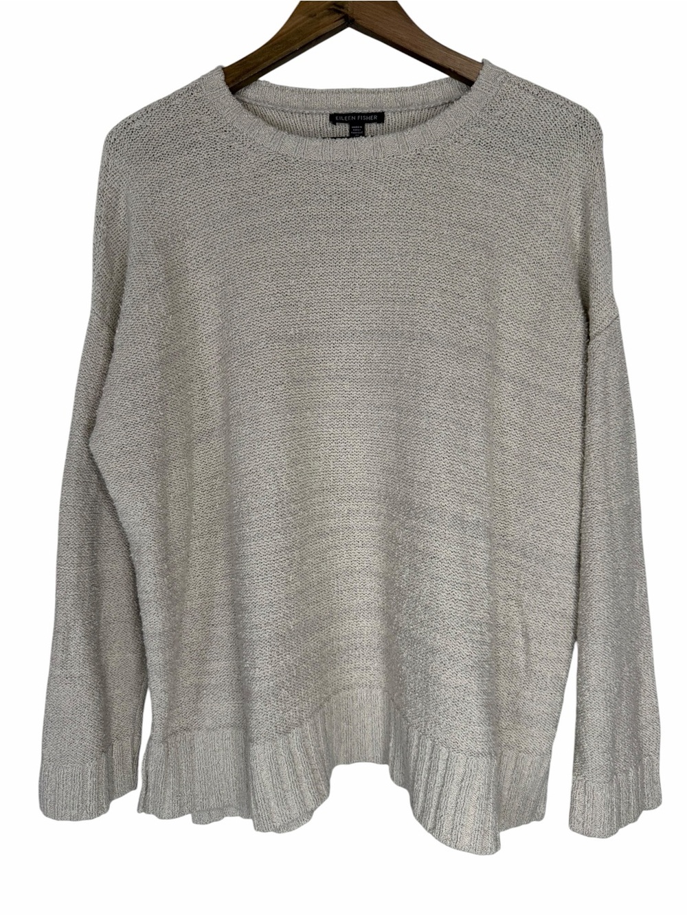 Eileen Fisher 100% Organic Cotton Pullover Sweater Top size Large Gray Crewneck
